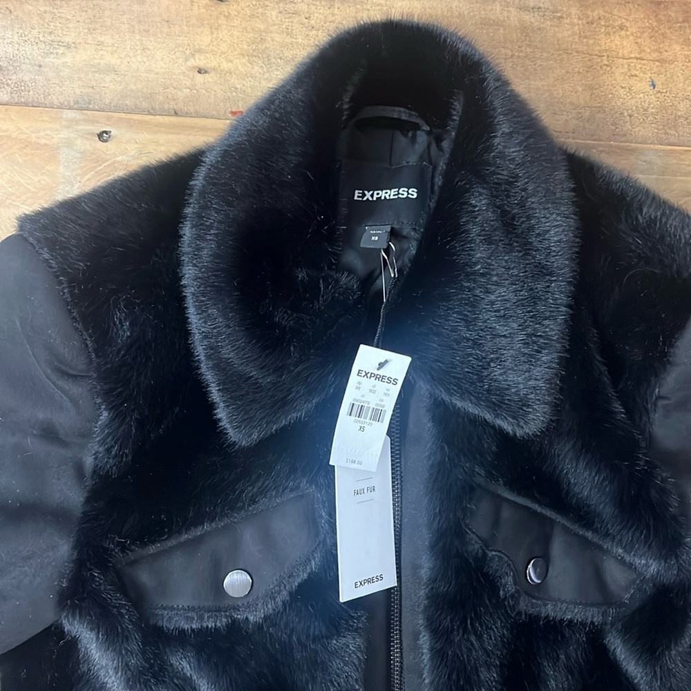 Express black cropped faux fur jacket
